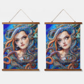 神秘的な青いタコの渦巻き |ファンタジー女神アート 吊り下げ型タペストリー (ダブル)