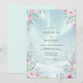 神秘的な青い冬の結婚式 招待状 (正面/裏面)