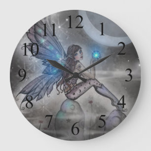 神秘的な青い妖精の幻想芸術 ラージ壁時計