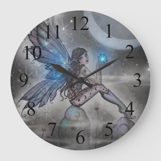 神秘的な青い妖精の幻想芸術 ラージ壁時計 (正面)