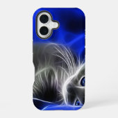 神秘的な青い抽象的な輝く猫 iPhone 16ケース (裏面)