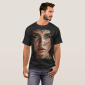 神秘的な青い目の女性ポートレートTシャツ Tシャツ (正面フル)