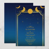 神秘的な青と金の天体星の結婚式の招待状 招待状 (正面/裏面)