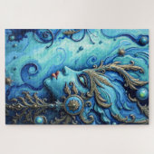 神秘的な青の女神アート – 華美金ゴールド詳細 ジグソーパズル (横)