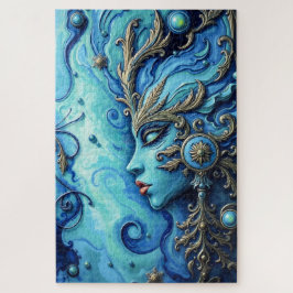 神秘的な青の女神アート – 華美金ゴールド詳細 ジグソーパズル