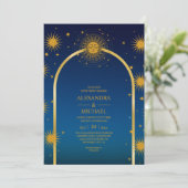 神秘的な青金ゴールド天結婚星のインビタ 招待状 (スタンド正面)