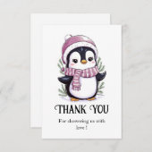 神秘的な魅力的ペンギンの赤ちゃんシャワー サンキューカード (正面/裏面)