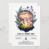 神秘的な魅惑デジタルキノコ誕生日 招待状 (正面/裏面)