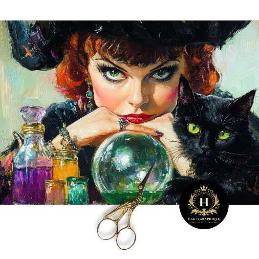 神秘的な魔女とブラックキャットハロウィーンデカップージ 薄葉紙