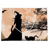 神秘的な魔女と猫の満月 ラージペーパーバッグ (正面)