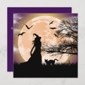 神秘的な魔女と猫の満月 招待状 (正面/裏面)