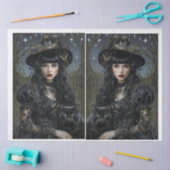 神秘的な魔女と猫ミラーティッシュペーパー 薄葉紙 (クラフト)