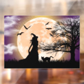 神秘的な魔女、黒猫、満月 ウィンドウサイン (シート2)