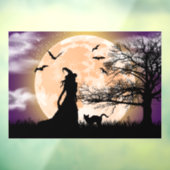 神秘的な魔女、黒猫、満月 ウィンドウサイン (シート3)