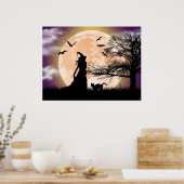 神秘的な魔女、黒猫、満月 ポスター (キッチン)