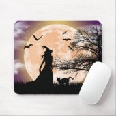 神秘的な魔女、黒猫、満月 マウスパッド (マウス)