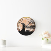 神秘的な魔女、黒猫、満月 ラウンド壁時計 (ホーム)
