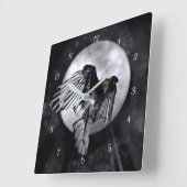 神秘的な魔法のカラスまたはカラスと月 スクエア壁時計 (傾斜)