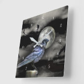 神秘的な魔法のカラスまたはカラスと月 スクエア壁時計 (傾斜)