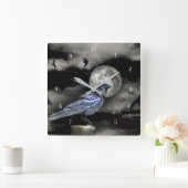 神秘的な魔法のカラスまたはカラスと月 スクエア壁時計 (ホーム)