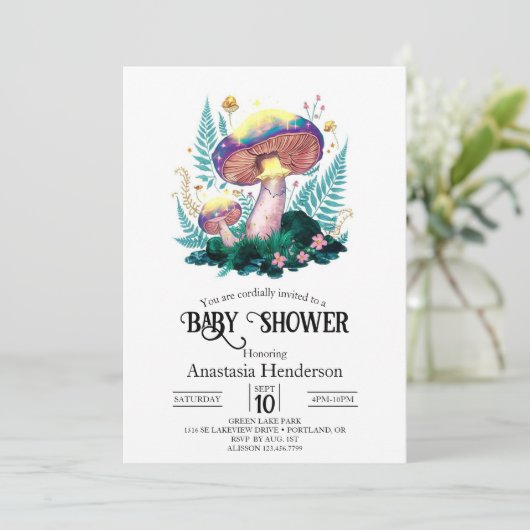 神秘的な魔法のキノコの赤ちゃんシャワー 招待状 (スタンド正面)