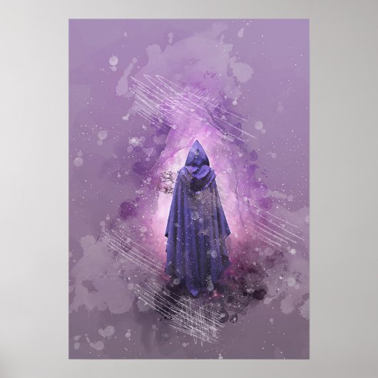 神秘的な魔法の姿の絵を描水色 ポスター (正面)