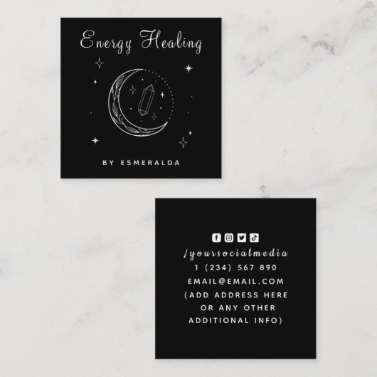 神秘的な魔法の月のエネルギーワーカーヒーリングサイキック スクエア名刺 (正面/裏面)