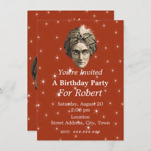 神秘的な魔法の誕生日ジェニエヘッドホワイトスターズ 招待状 (正面/裏面)