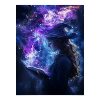 神秘的な魔術師と魔法本ファンタジーアート ポスター