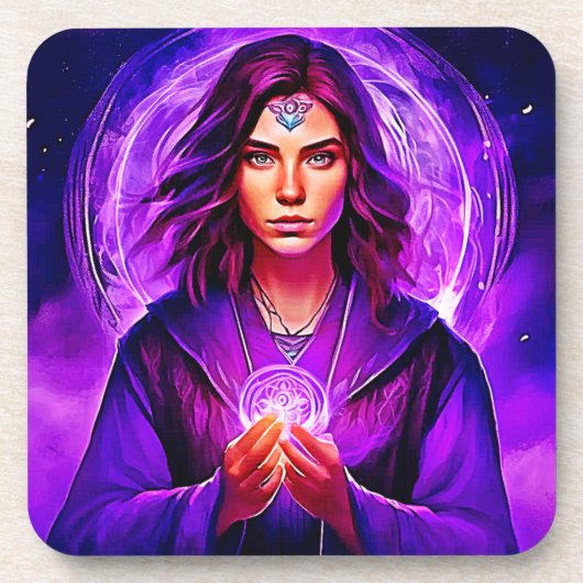 神秘的な魔術師オーラ白熱［赤熱］光を放つーの魔術 コースター (正面)