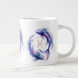神秘的な魚座の星座ベタの水彩アストロデザイン ジャンボコーヒーマグカップ