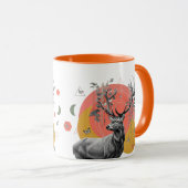 神秘的な鹿コラージュ – Boho自然アートと幾何学模様 マグカップ (正面右)