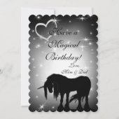 神秘的な黒いユニコーン誕生日（霞んだ月） カード (裏面)