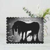 神秘的な黒いユニコーン誕生日（霞んだ月） カード (スタンド正面)