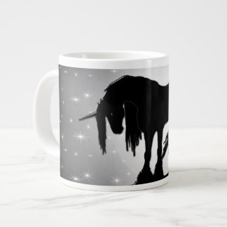 神秘的な黒いユニコーン(霞んだ月) ジャンボコーヒーマグカップ