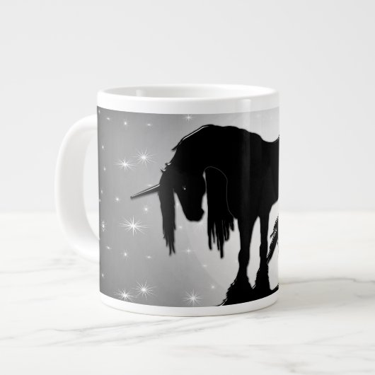 神秘的な黒いユニコーン（霞んだ月） ジャンボコーヒーマグカップ (正面左)
