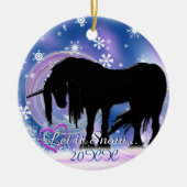 神秘的な黒い一角獣（雪を入れる） セラミックオーナメント (正面)
