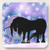 神秘的な黒い一角獣（雪を降らせる） コースター (正面)