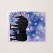 神秘的な黒い一角獣(雪を降らせる) ジグソーパズル (横)