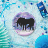 神秘的な黒い一角獣（雪を降らせる） ペーパープレート (パーティー)