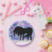 神秘的な黒い一角獣（雪を降らせる） ペーパープレート (パーティー)