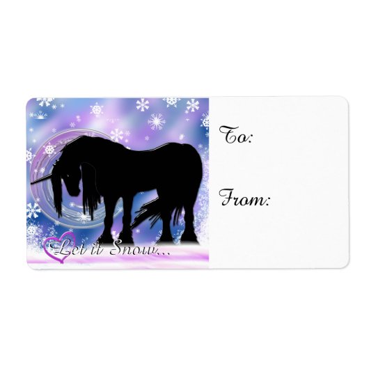 神秘的な黒い一角獣（雪を降らせる） ラベル (正面)