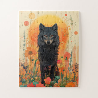 神秘的な黒い狼が立っている ジグソーパズル