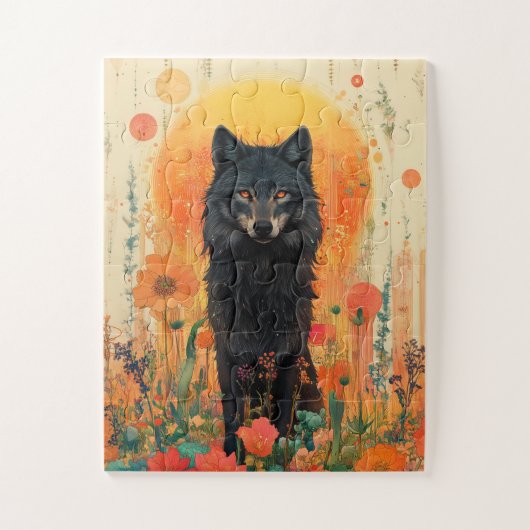 神秘的な黒い狼が立っている ジグソーパズル (縦)