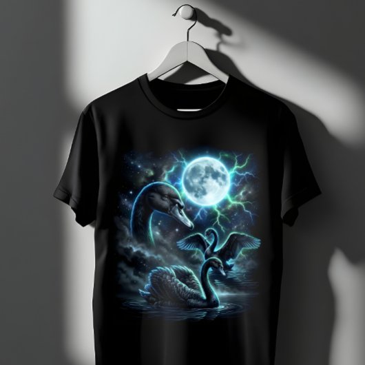 神秘的な黒い白鳥の満月ゴシックアート Tシャツ