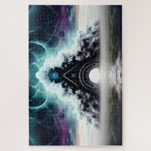 神秘的な黒い紫の緑の霧の気味の悪い風景 ジグソーパズル (縦)