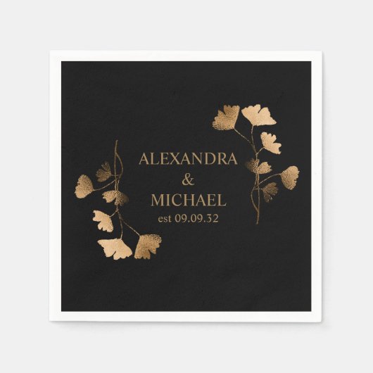 神秘的な黒い金ゴールドシレ結婚ンツ スタンダードカクテルナプキン (正面)