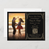 神秘的な黒の黄金のqrコード写真を保存する日付 案内ポストカード (正面/裏面)