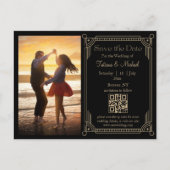 神秘的な黒の黄金のqrコード写真を保存する日付 案内ポストカード (正面)