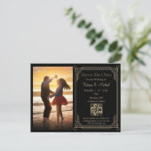 神秘的な黒の黄金のqrコード写真を保存する日付 案内ポストカード (スタンド正面)